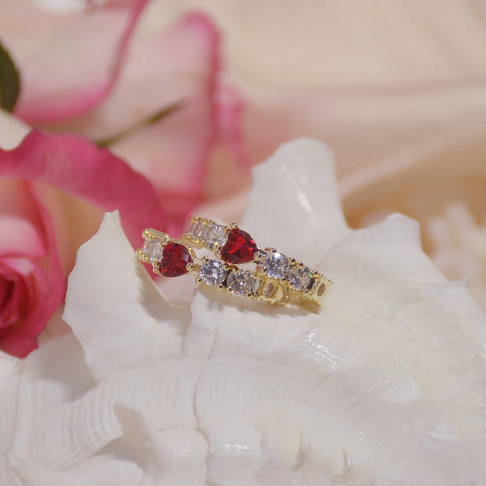 NEW 14K Gold Plated Diamond Heart Hoop Earrings - Picture 8 of 9